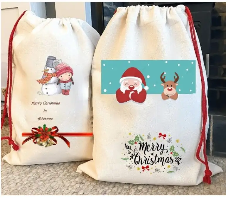 DHL Sublimation Blank Santa Sacks DIY Personlized Drawstring Bag Christmas Gift Bags Pocket Heat Transfer SN3740