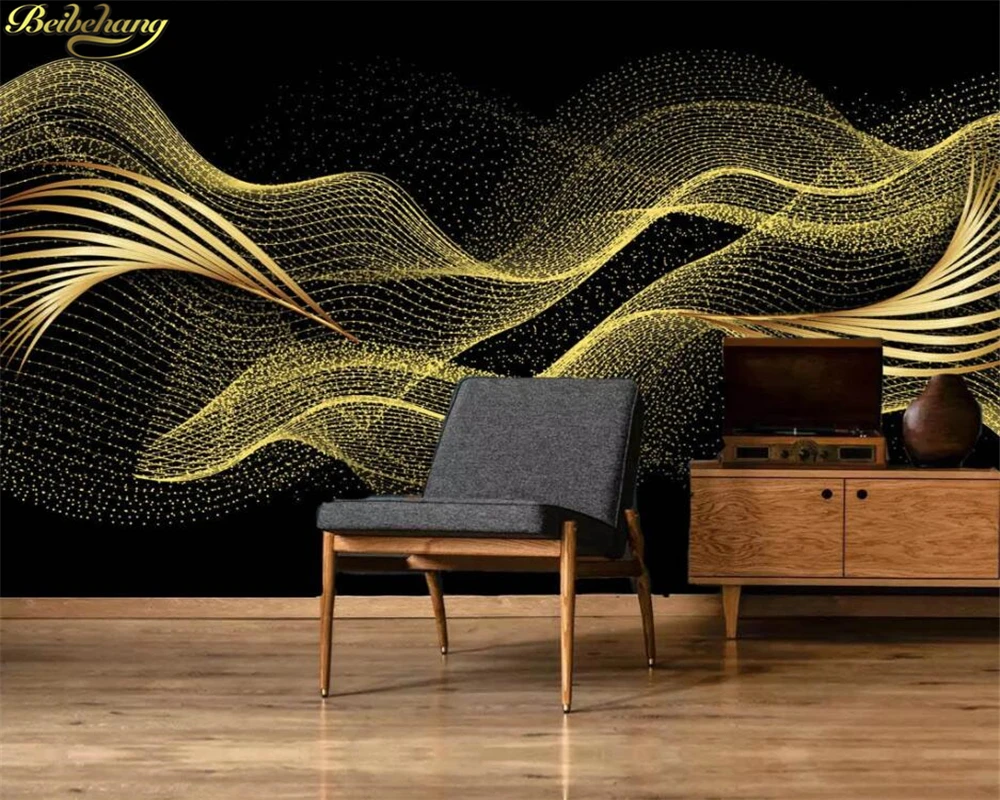 Beibehang Custom 3d Behang Moderne Creatieve Licht Luxe Gouden Bladeren Lijn Drie-Dimensionale Achtergrond Muurschildering