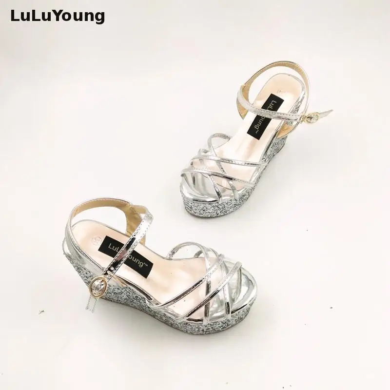 30-43 High Heeled Wedge Sandals Women Platform Sexy Sequins Shoes Open Toe Sandals