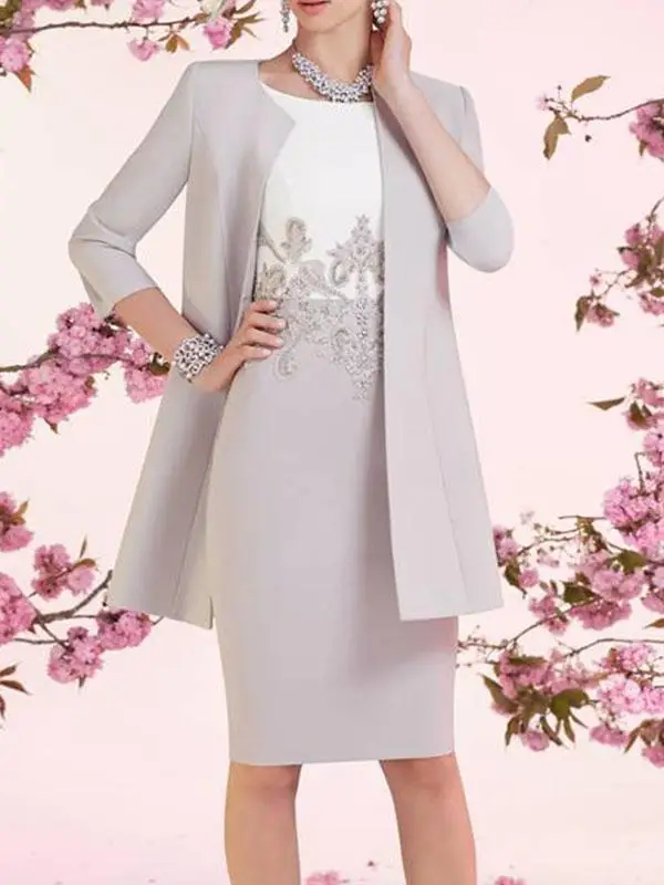 Robes de mère de la mariée avec veste, gaine, appliques en jersey, robe courte de fête de mariage, robe de mère pour mariage