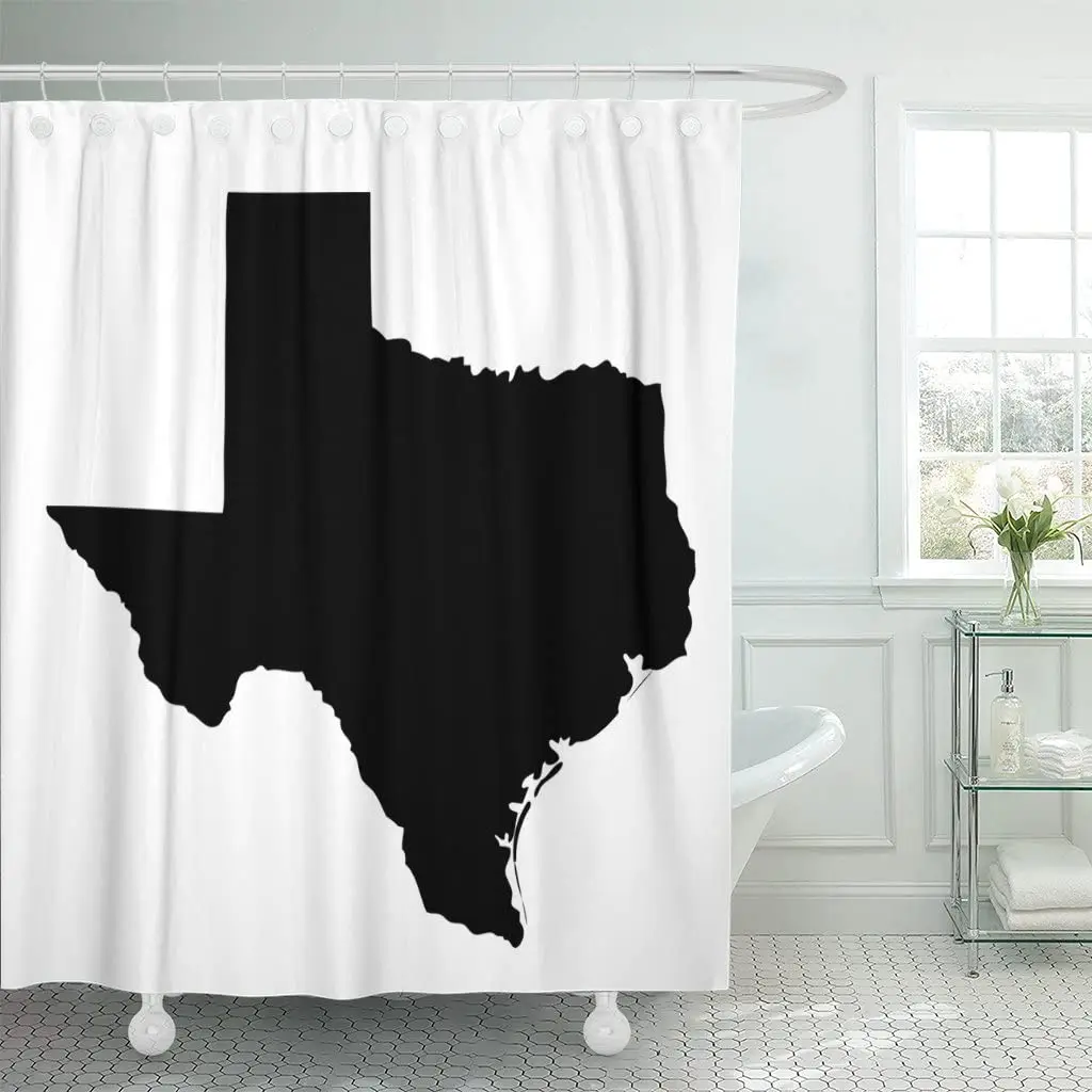 Houston Map of The U State Texas Black Outline Shower Curtain Waterproof Fabric 60 x 72 Inches Set with Hooks