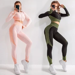 Push Up Fitness Sport Suit Seamless Women Yoga Set Long Sleeve Yoga Clothing 2/3 Pcs Female Sport Gym Suits Wear Running Clothes