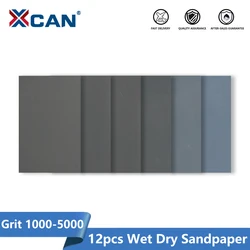 XCAN Wet Dry Sandpaper 12pcs 1000-5000 Grit Waterproof Sandpaper 9x3.6 Inches for Wood Metal Abrasive Polish Tool Sanding Paper