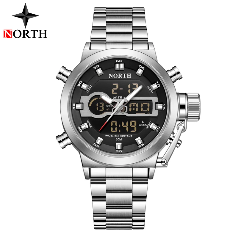 NORTH Mens Watches Top Brand Luxury Casual Quartz Watch Chronograph Sport Watch Men Digital Military Watches Relogio Masculino