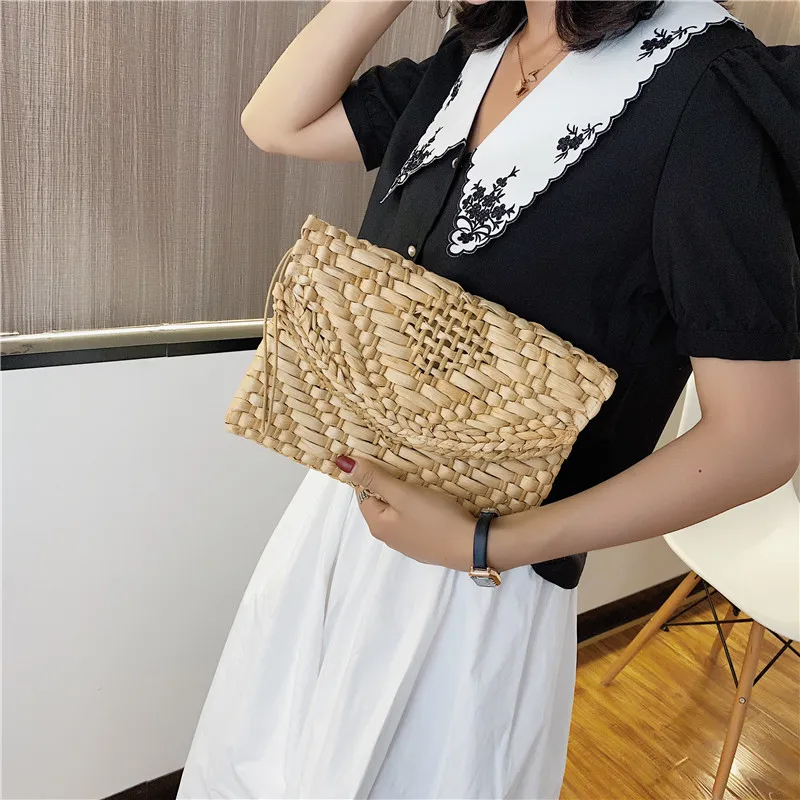 2024 Summer Straw Handbags for Women Small Ladies Clutch Bags Brand Design Raffia Rattan Woven Mini Tote Bohemian Beach Purses