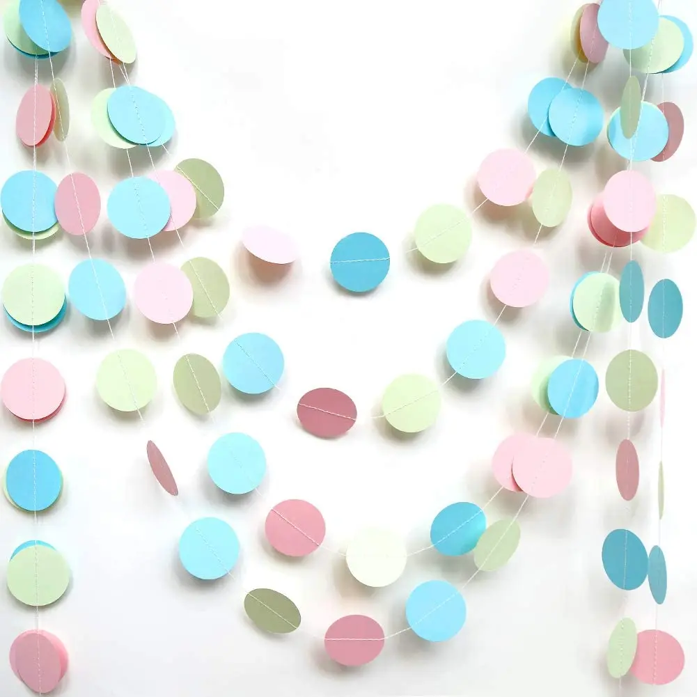 Pastel Light Pink Blue Green Paper Circle Garlands Hanging Dots Round Shape Banners for Baby Unicorn Birthday Party Decorations