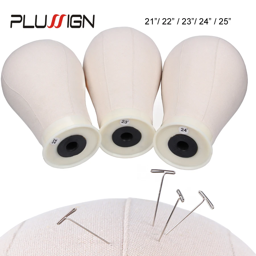 Plussign-キャンバスブロックマンニキンヘッド、ウィッグメイキング、共通サイズのスタイリングヘッド、マウントホール、無料のTピン、21-25"