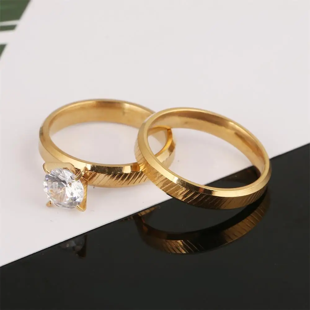 Stainless Steel Romantic Wedding Rings Gold Color Rings For Engagement Party Trendy Jewelry