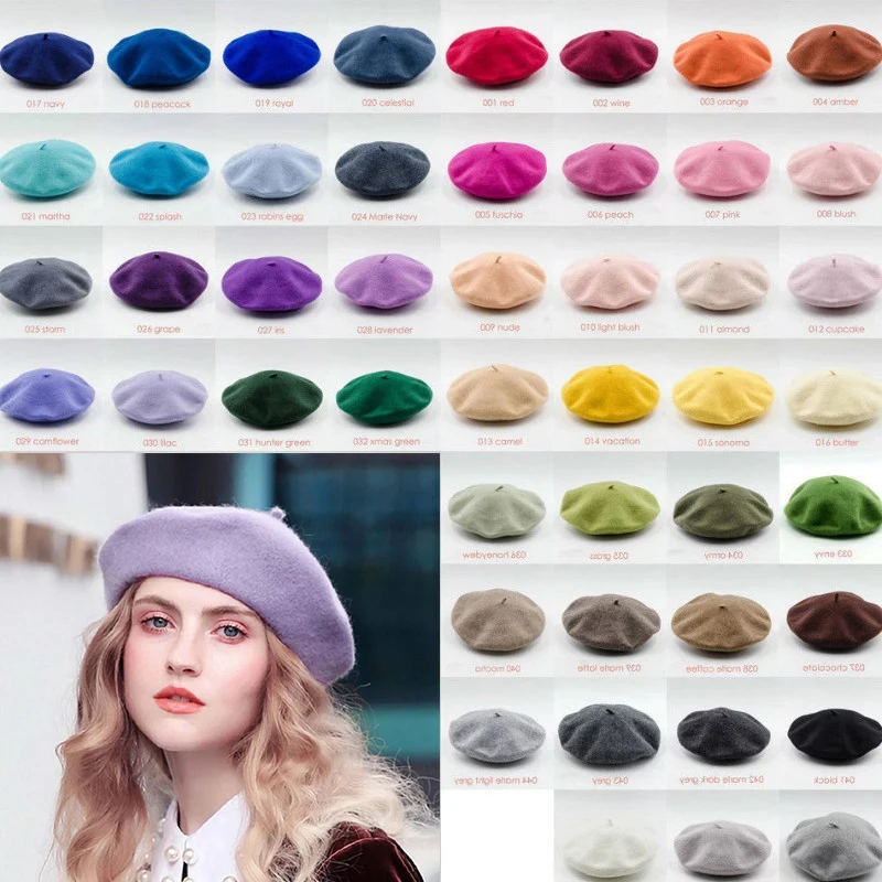 2021 Women Girls Beret French Artist Warm Wool Winter Beanie Hat  Vintage Plain Beret Solid Color Elegant Ladies Winter Caps