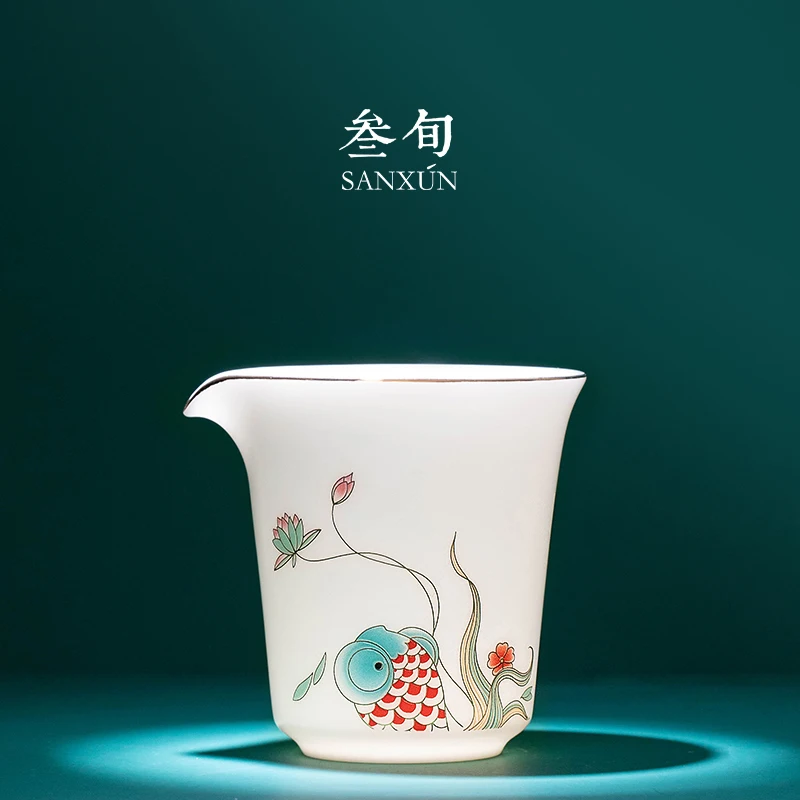 |Gongyu Yingxi fair cup white porcelain uniform cup kungfu tea set tea sea tea separator ceramic uniform cup teapot set