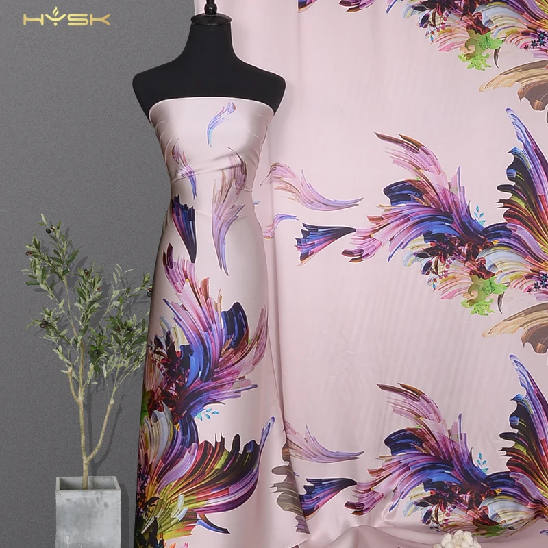 HYSK-tela de satén de seda real pesada 100% natural, impresión floral abstracta grande personalizada por metro, precio para vestido de novia, E2477