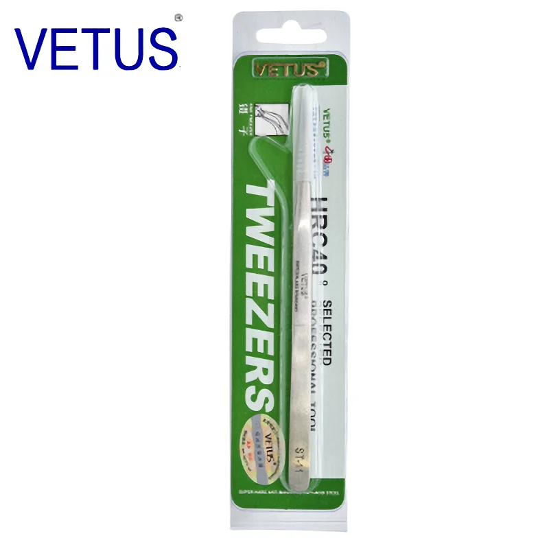 VETUS ST-11 ( 140mm ) High Precision Tweezers Stainless Steel Non-magnetic Acid-proof Pincers Eyelashes Beauty Manicure Tools