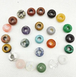 2Pcs Natural stone Quartz crystal round shape big hole bead pendant Jewelry making necklace earrings Bracelet Accessories 7*14MM