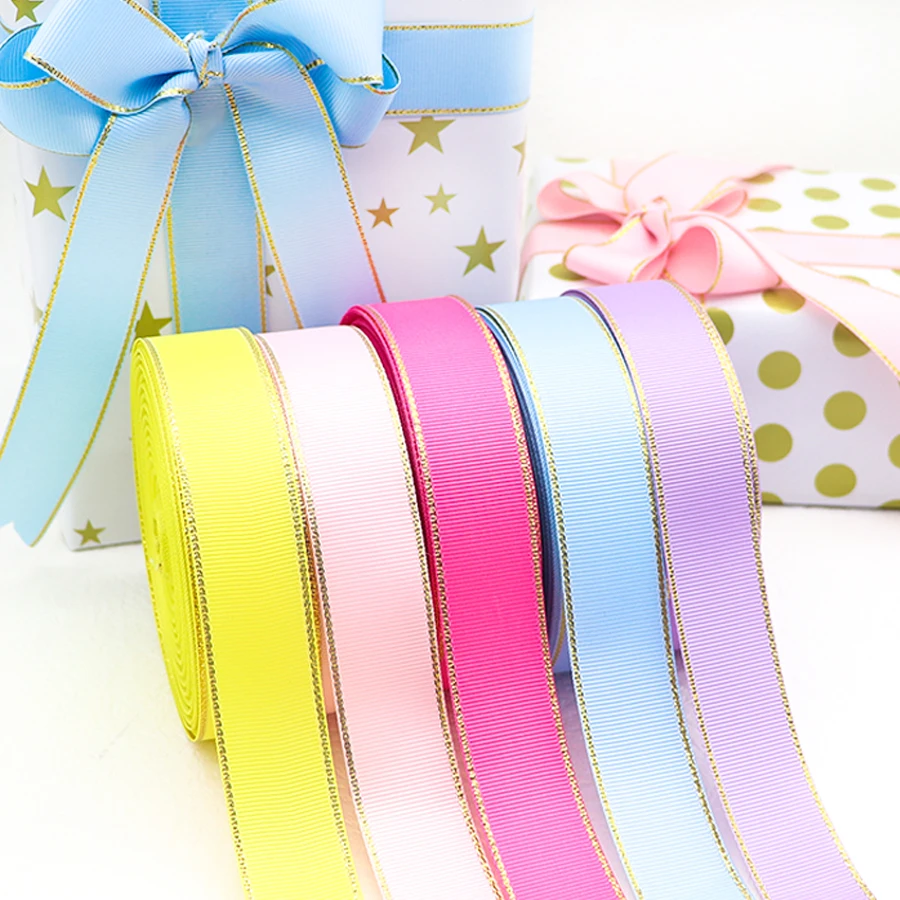 10 Yards 10MM/25MM/38MM Glitzer-Grosgrainband mit Goldrand für Haarschleifen/Geschenkverpackungen, DIY-Weihnachtsdekorationsmaterial Y19042101 – Detail 5