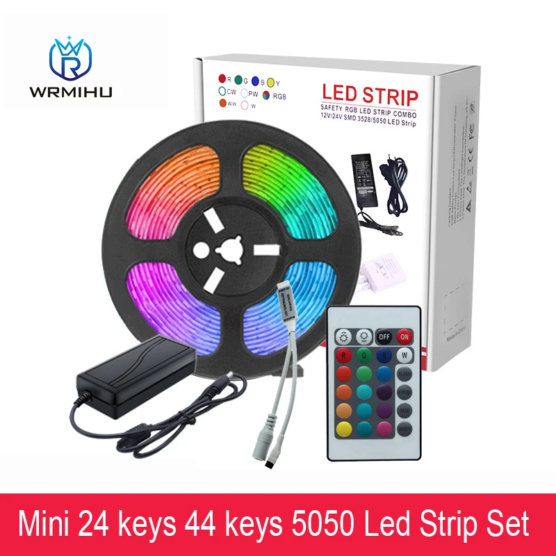 DC12V 5m SM5050 30/60leds/m IP65 Waterproof Colorful Mini 24-key 44-key Infrared Remote Control Power Supply Set