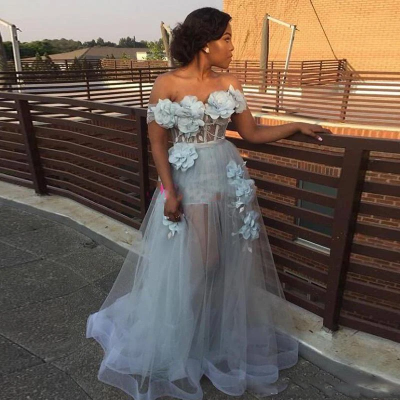 Elegant Prom Dress 2022 Off shoulder A-Line 3D flower Long Evening Gowns Plus Size women Formal Party Dresses robe de soiree