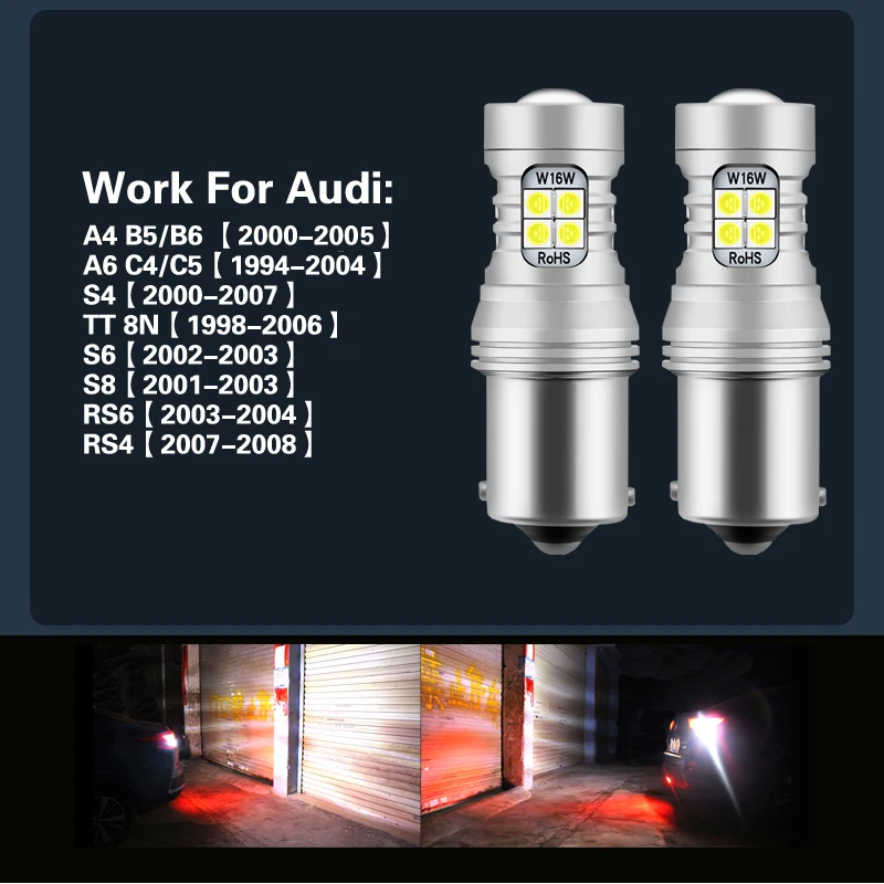 2pcs For Audi A4 B5 B6 A6 8N S6 S8 RS6 RS4 C4 C5 S4 TT LED Reverse Light Blub Backup Lamp P21W BA15S 1156 Canbus No Error