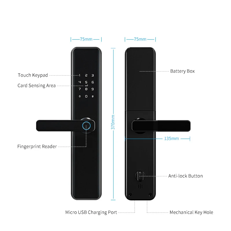 Tuya Waterdichte Bluetooth Wifi Vingerafdruk Slimme Lock Elektronische Intelligente Biometrische Code Digitale Deurslot