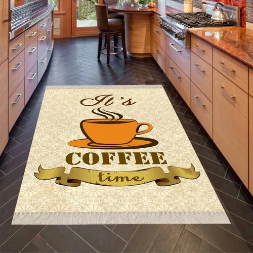 Meg & Cloud Coffe Time Coffee Patterned Digital Printed Anti-Slip Soles Washable Stain-resistant Kitchen Rug