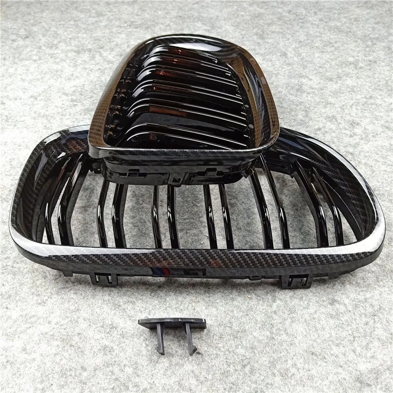 E90 LCI Front Bumper Grille For B-MW 3 Series E90 2008 2009 2010 2011 ABS Carbon Look Glossy M Color Car Mesh Kidney Grilles