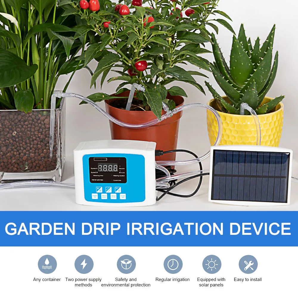 Automatic Watering Device Garden Self-Watering Kit Solar Energy USB Charging Drip Irrigation System Voice Prompts 1/2 Pump