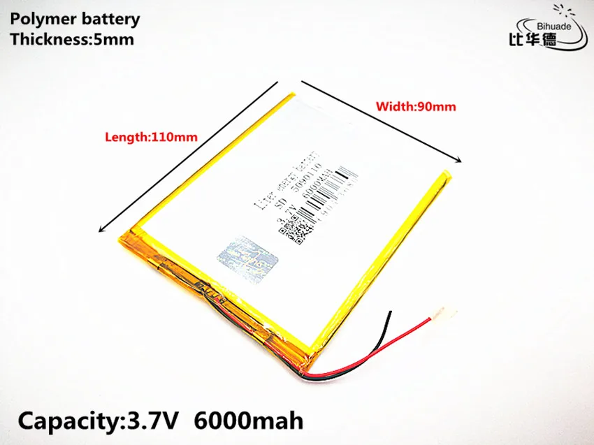 Litowa bateria energetyczna 3.7 V, 6000mAH 5090110 (polimerowa bateria litowo-jonowa) akumulator litowo-jonowy do tablet pc 8 cal 9 cal 10 cal