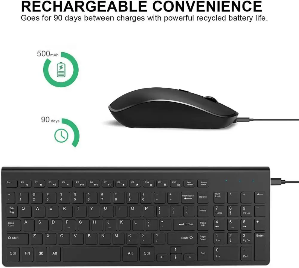 Clavier et souris sans fil rechargeables, 2400 DPI, Design ergonomique, grande taille, américain, français, espagnol, britannique, noir, argent