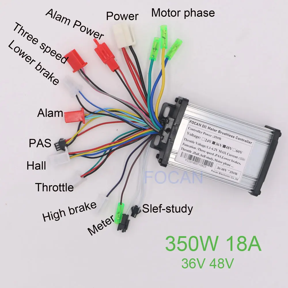 FOCAN 350W 36V/48V 60V 6MOFSET 18A Brushless DC motor Controller for e-bike scooter Bicycle dc motor