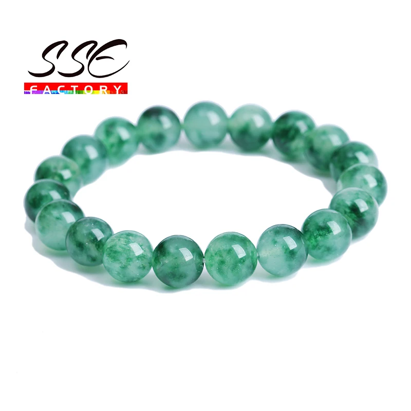 Handmade Natural Green Grass Jades Bracelet Stone Round Beads for Women Men Elastic Healing Yoga Bracelet 4 6 8 10 12mm 7.5 Inch