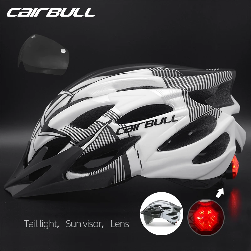 Cairbull MTB/Road Helmet Ultralight Cycling Helmet Magnetic Goggle with Tail Light  Integral Bike Helmet Removable Sun Visor