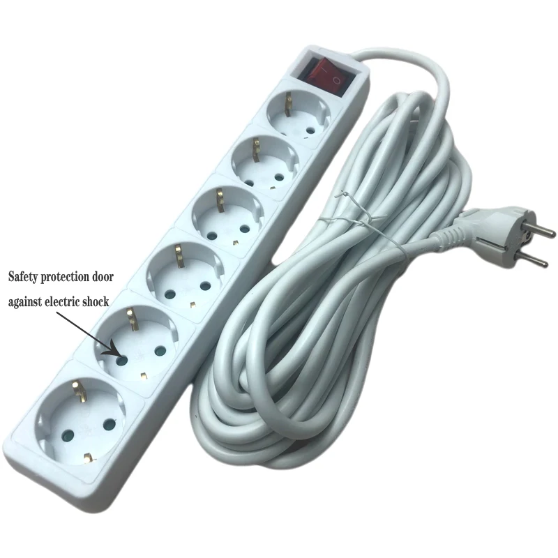2 Pin Bulat EU RUS Plug Sakelar Strip Daya 5M 6 Outlet Soket Kabel Ekstensi Listrik Kombinasi Soket Sakelar Filter Jaringan