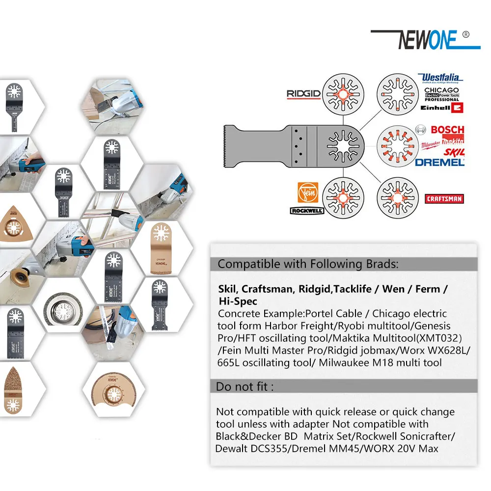 Imagem -03 - Newone Carboneto e Corte Ferramenta Oscilante Lâmina de Serra Multitool Lâminas de Serra para Cortar Samages Telha Juntas Pedra