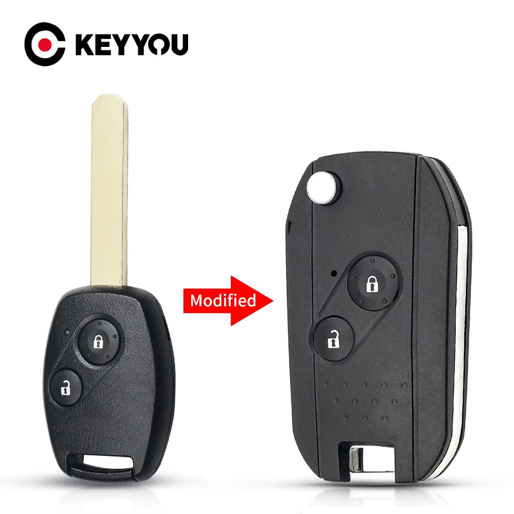 KEYYOU 2/3/4 Buttons Modified Remote Flip Car Key Shell Case For Honda Accord Civic 2006-2011 CRV 2018 Pilot fit With Rubber Pad