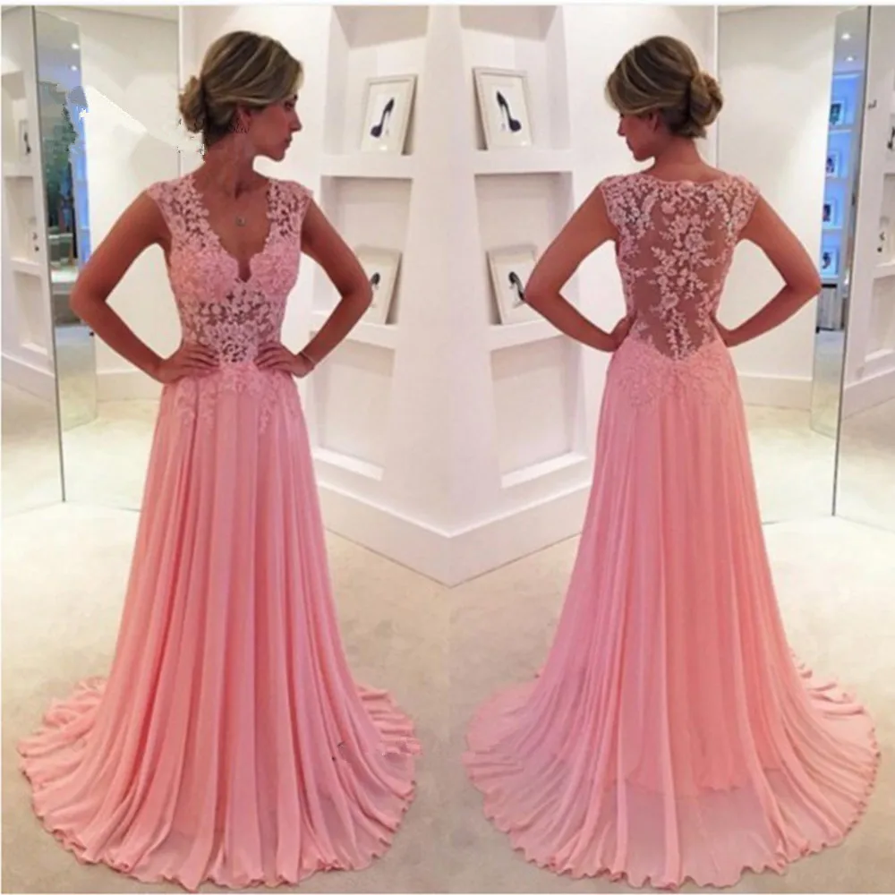 

Coral Pink Lace Prom evening gown 2025 Long Formal Chiffon illusion Graduation vestido de noiva Mother of the Bride Dresses