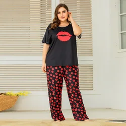 Conjuntos de pijama de algodão tamanho grande para mulheres, pijamas fofos dos desenhos animados, manga curta, roupa caseira de duas peças, pijama sexy, verão