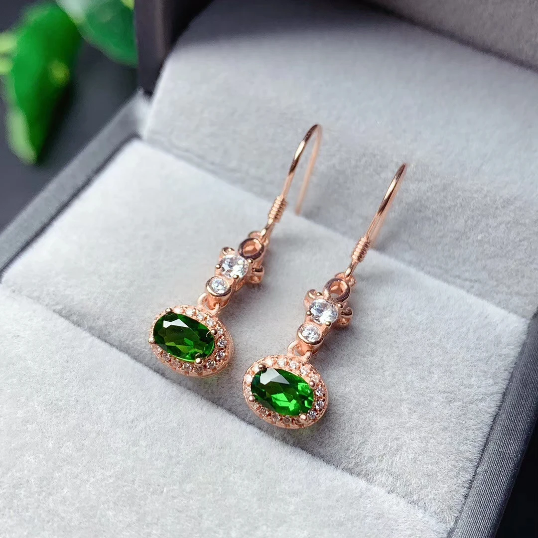 CoLife Jewelry 100% Natural Chrome Diopside Drop Earrings for Daily Wear 4*6mm Diopside Earrings 925 Silver Diopside Jewelry