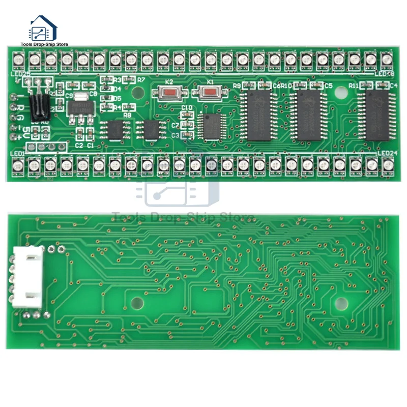 RGB MCU Adjustable Display Pattern 24 LED VU Level Indicator Meter Dual Channel Module Electronic Tools Controller