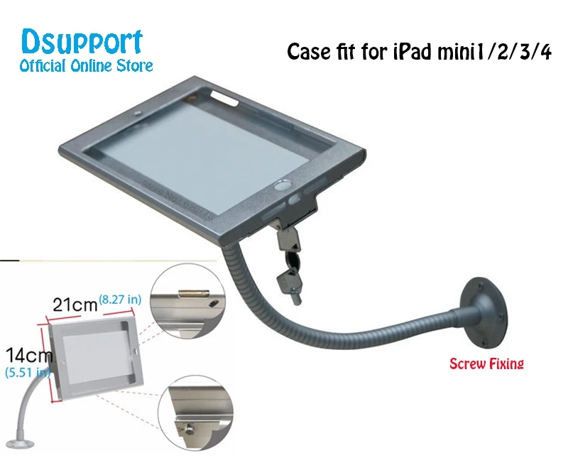 Apto para samsung galaxy tab a7 8.7 polegada flexível gooseneck suporte de montagem na parede segurança seguro bloqueado braço caixa metal