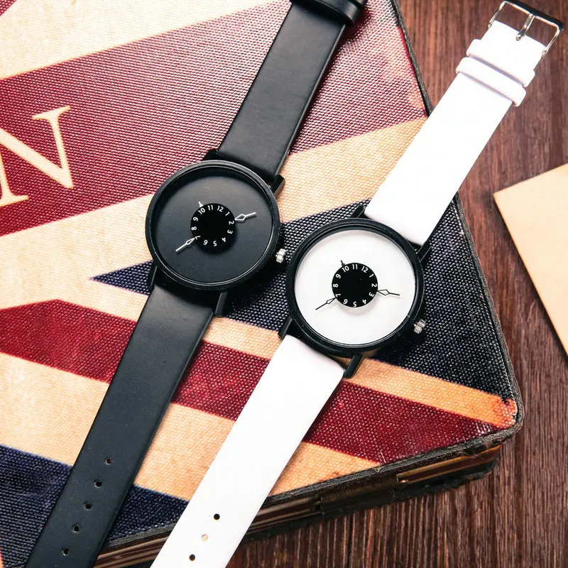 Reloj de cuarzo de cuero para hombres y mujeres, relojes de pulsera con personalidad para estudiantes, amantes coreanos, moda Simple, LL