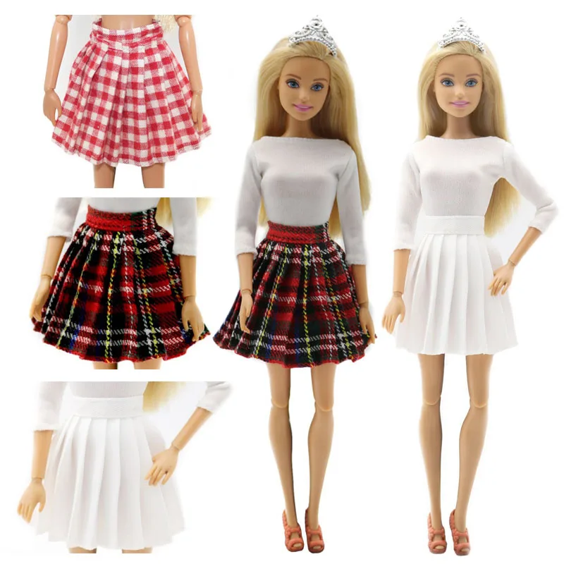 Doll Clothes Handmade Fashion Plaid Pleated Skirt Student Uniform Short Skirts Dress Doll Clothes for Barbies Dolls Accessories