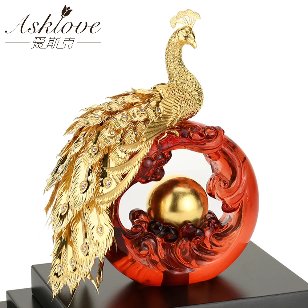 Imagem -06 - Asklove Ouro Phoenix Ornamento 3d Pavão Estátua 24k Folha de Ouro Decoração Estatuetas em Miniatura Artesanato Casa Decoração Presentes