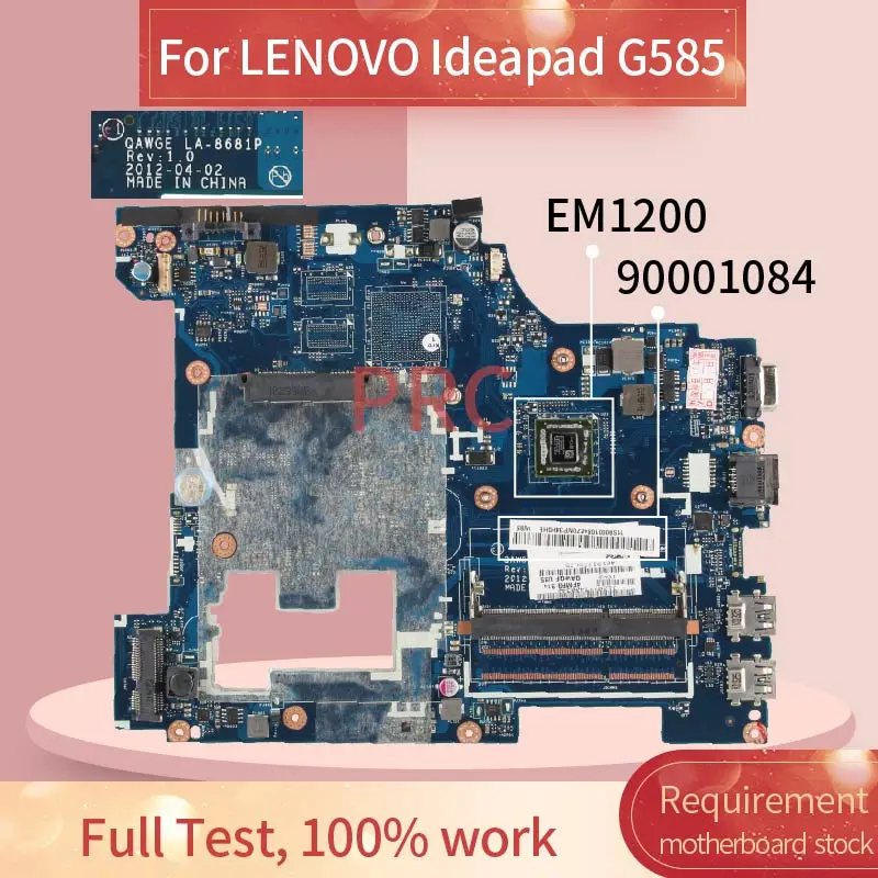 QAWGE LA-8681P For LENOVO Ideapad G585 EM1200 15' Inch Laptop Motherboard DDR3 Notebook Mainboard