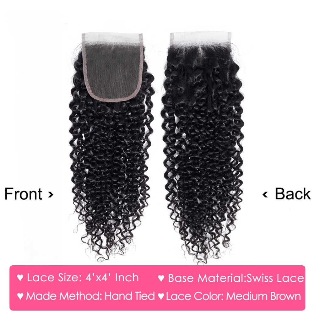 Aircabin Peruvian Kinky Curly Bundles With Closure Remy Human Hair Weave Bundles With 4x4 Lace Closure Natural Color Extensions