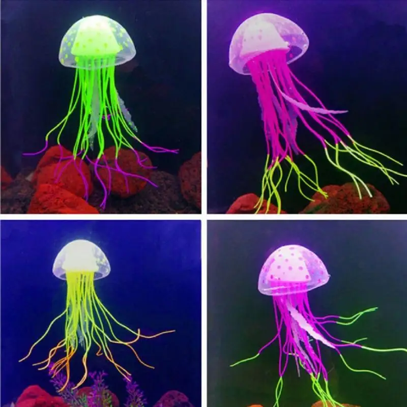 Soft Silicone Luminous Jellyfish Simulation Fluorescent Jellyfish Ornaments For Fish Tank Landscaping Decoration Accessories