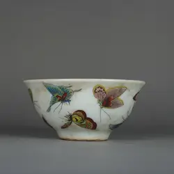 Chinese Famille Rose Porcelain Qing Tongzhi Butterfly Design Teacup Cup 3.5 inch Antique Imitation Old Crafts Ornamen