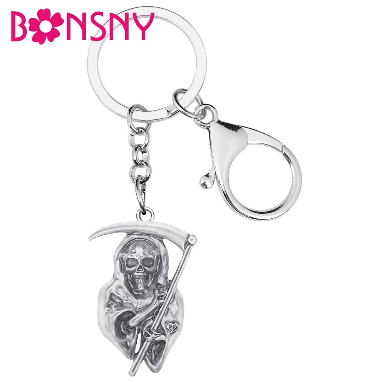 

Bonsny Halloween Alloy Antique Gold Plated Grim Reaper Keychains Cute Key Ring Jewelry For Women Kids Teen Funny Gift Decoration