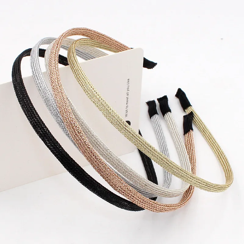 New Fashion Very Thin Wire Mesh Coated Metal Headband Gold Silver Plated Hairband Simple Solid Plain Hair Hoop Women Hair Holder