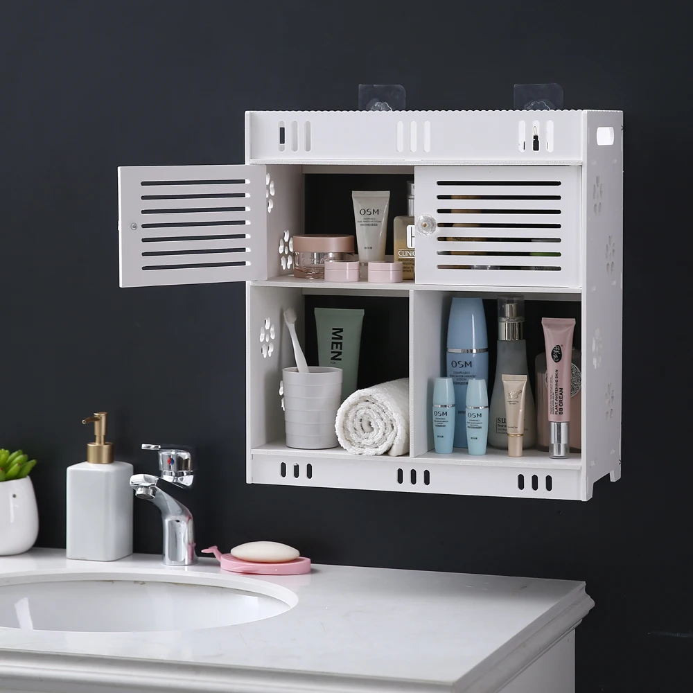 (40 x 18 x 43)cm Non-Perforated PVC Bathroom Wash Cabinet with Three Layers and Two Doors Bathroom Cabinet