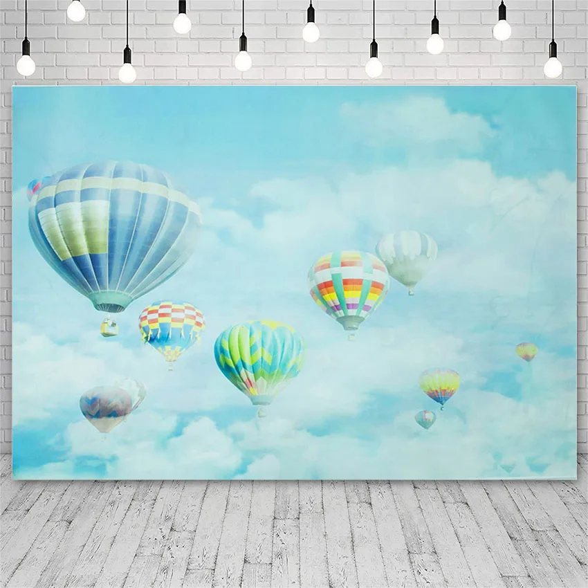 

Avezano Backdrop Birthday Sky Clouds Hot Air Balloon Children Photography Backgrounds For Photo Studio Photozone Photocall Props