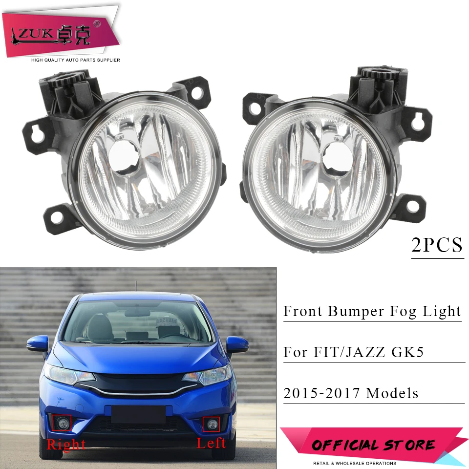 ZUK 2PCS Front Bumper Fog Light Driving Lamp Foglights For HONDA FIT JAZZ GK5 2015 2016 2017 CIVIC 2012-2015 ODYSSEY 2015-2018